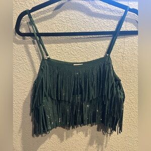 Women's Green Fringe Tank Top with Stud Detail